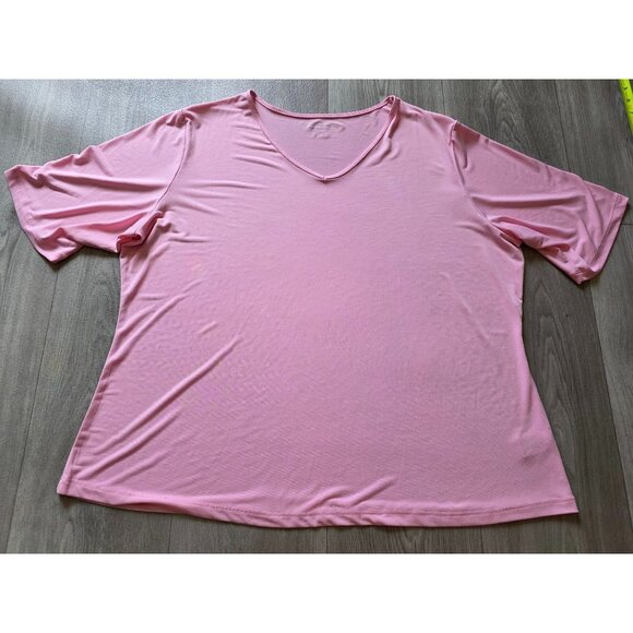Susan Graver Essentials Pink V-Neck Top Size 1X Liquid Knit - Picture 3 of 6